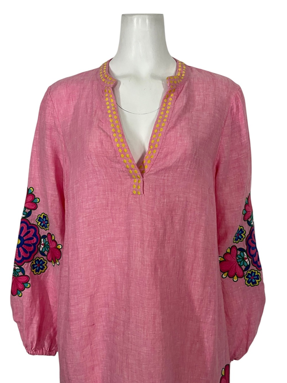 Boden Cleo Linen Dress 12L Pink Floral Embroidered Resortwear MISSING BELT - Picture 10 of 16
